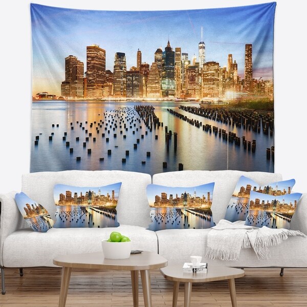 Designart 'Illuminated New York Skyscrapers' Cityscape Wall Tapestry