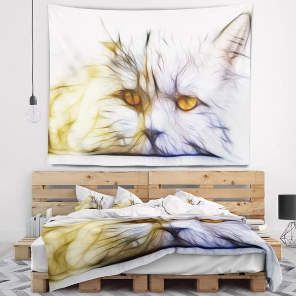 Shop Designart Cute White Cat Fractal Illustration Animal