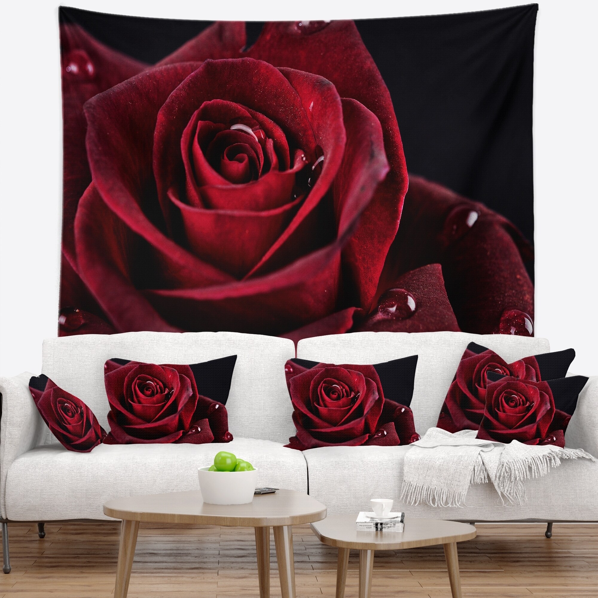 Designart 'Red Rose with Raindrops on Black' Flowers Wall  Small