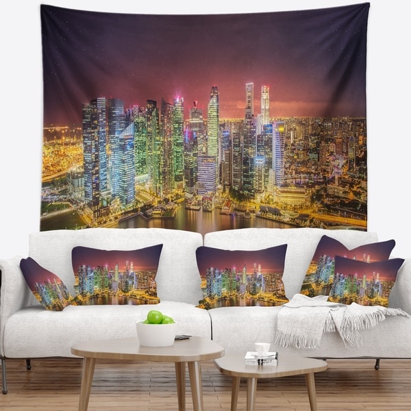 Designart 'Singapore Skyline View of Marina Bay' Cityscape Wall Tapestry