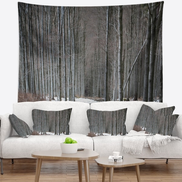 Designart 'Winter Forest with Thick Trees' Forest Wall Tapestry