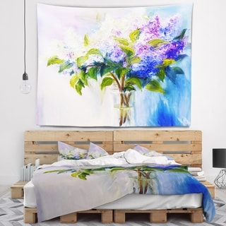 Designart 'blue And White Lilacs In Vase' Floral Wall Tapestry - Bed 