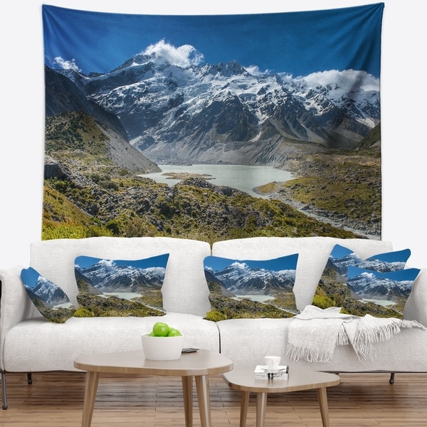 Designart 'Green and White Mountains New Zealand' Landscape Wall Tapestry