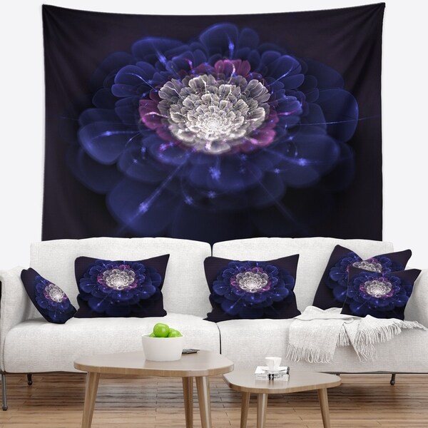 Designart 'Blue White Fractal Flowers' Floral Wall Tapestry