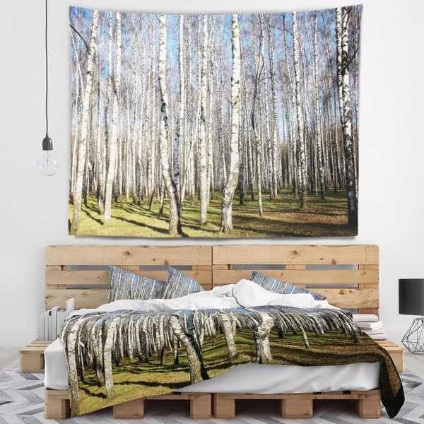 Designart 'Sunny Autumn Birch Grove' Modern Forest Wall Tapestry