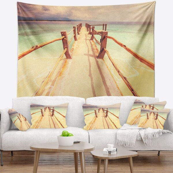 Designart 'Large Wooden Pier at Gili Island' Sea Bridge Wall Tapestry