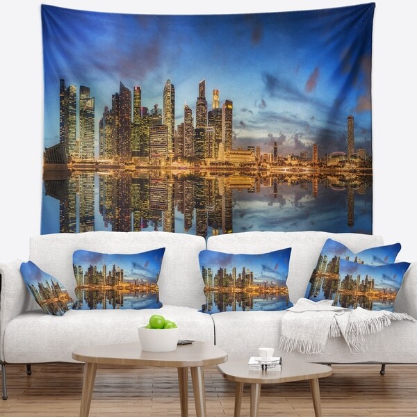 Designart 'Singapore Skyline and View of Marina Bay' Cityscape Wall Tapestry