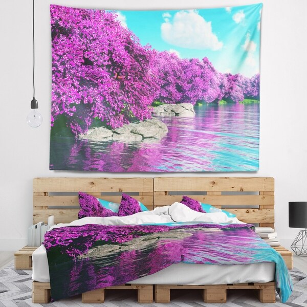 Designart 'Beautiful Row of Cherry Blossoms' Landscape Wall Tapestry