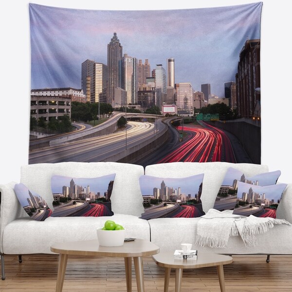 Designart 'Atlanta Georgia Rush Hour Traffic at Dusk' Cityscape Wall Tapestry