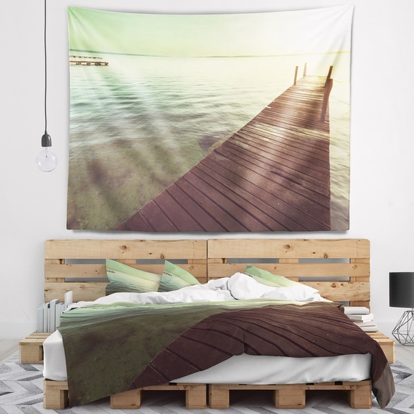 Designart 'Wooden Boardwalk over Clear Waters' Bridge Wall Tapestry