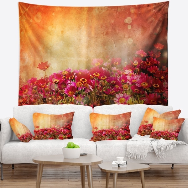 Designart 'Spring Little Flowers at Sunset' Floral Wall Tapestry
