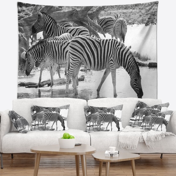 Designart 'Herd of Zebra Black and White' African Wall Tapestry