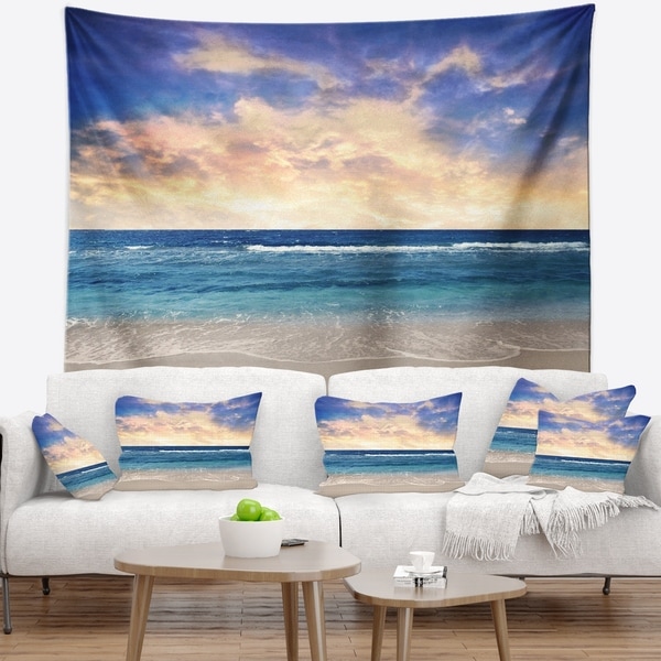 Designart 'Clear Blue Sky and Ocean at Sunset' Seascape Wall Tapestry