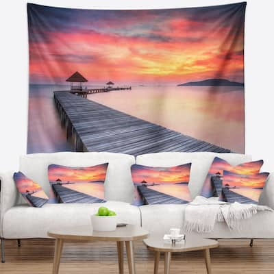 Designart 'Stylish Wooden Bridge and Beach Sky' Pier Seascape Wall Tapestry