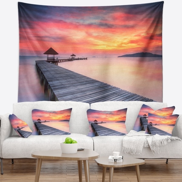 Designart 'Stylish Wooden Bridge and Beach Sky' Pier Seascape Wall Tapestry