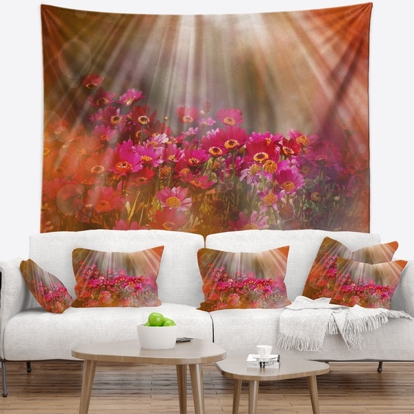 Designart 'Sunrays over Little Red Flowers' Floral Wall Tapestry
