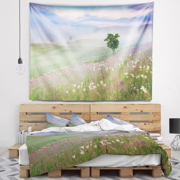 Designart 'Foggy Summer Morning in Mountains' Landscape Wall Tapestry