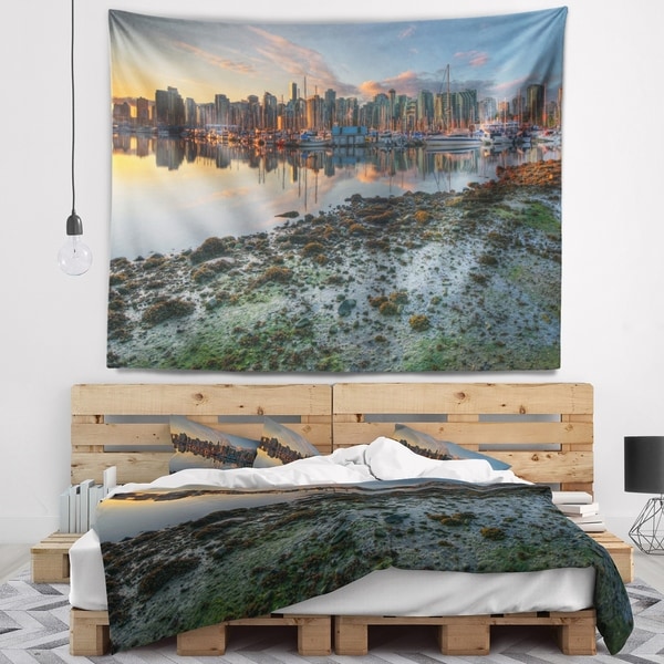 Designart 'Beautiful Sunrise at Vancouver Downtown' Seashore Wall Tapestry