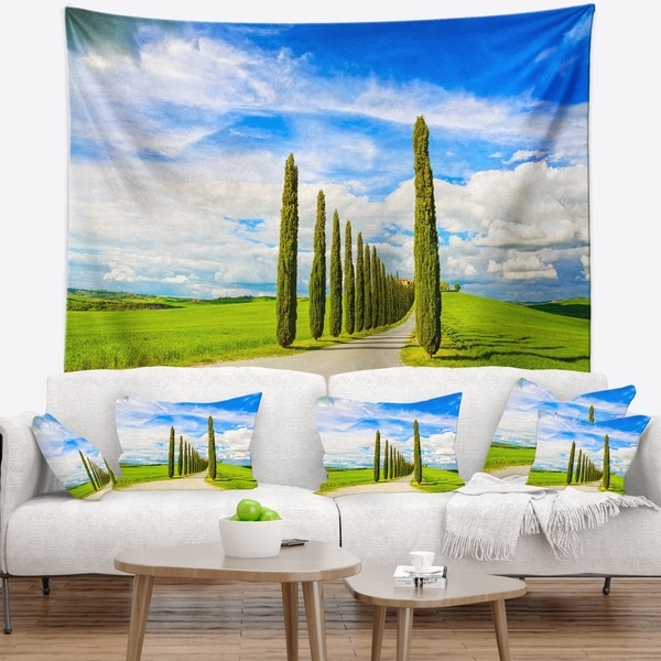 Designart 'White Road through Cypress Trees' Landscape Wall Wall Tapestry