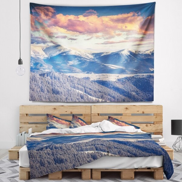 Designart 'Winter Alpine Sunset over Hills' Landscape Wall Tapestry
