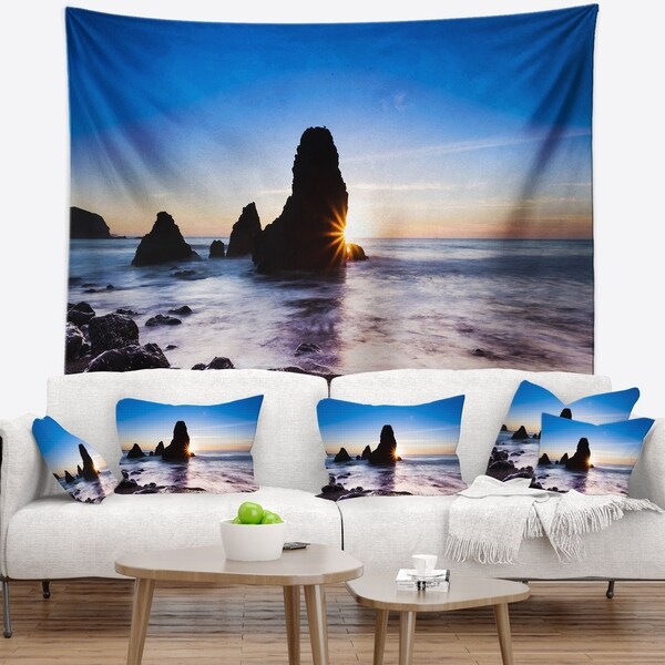 Designart 'Sunset at Rodeo Beach Panorama' Seashore Wall Tapestry
