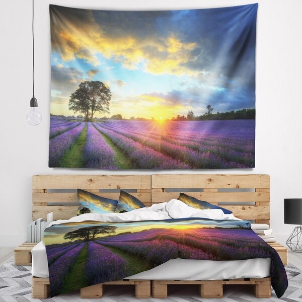 Designart 'Colorful Sky over Vibrant Lavender Field' Floral Wall Tapestry