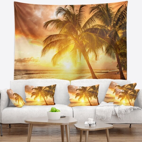 Designart 'Bright Sunset at Barbados Island' Modern Seascape Wall Tapestry
