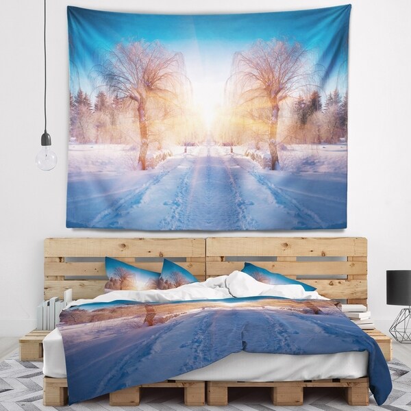 Designart 'Winter Landscape in City Park' Landscape Wall Tapestry