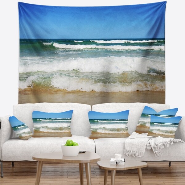 Designart 'Beautiful Empty Beach under Blue Sky' Seashore Wall Tapestry