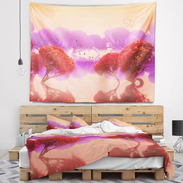 Designart 'Red and Purple Japanese Gardens' Landscape Wall Tapestry