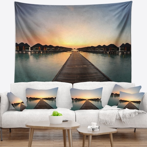 Designart 'Long Wooden Pier into the Ocean' Wooden Sea Bridge Wall Tapestry