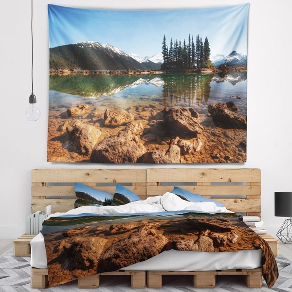 Designart 'Beautiful Clear Lake with Pine Trees' Landscape Wall Tapestry