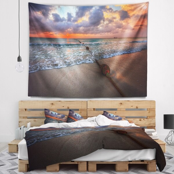 Designart 'Reddish Sunset over Clear Beach' Seashore Wall Tapestry