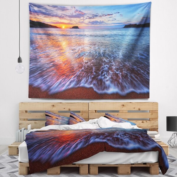 Designart 'Placid Shore and Whimsical Clouds' Seashore Wall Tapestry