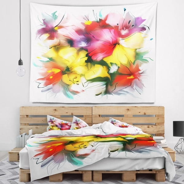Designart 'Textured Flowers in Multiple Hues' Contemporary Wall Tapestry