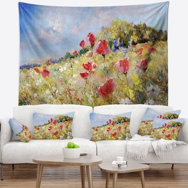 Designart 'Painted Poppies on Summer Meadow' Landscape Wall Tapestry
