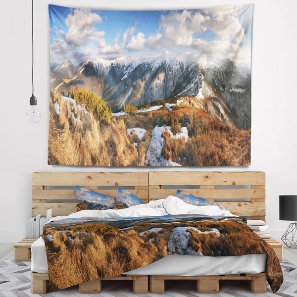 Designart 'Mountains with Sun at Vratna Valley' Landscape Wall Tapestry