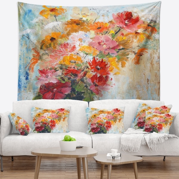 Designart 'Flowers in Vase Painted Illustration' Floral Wall Tapestry