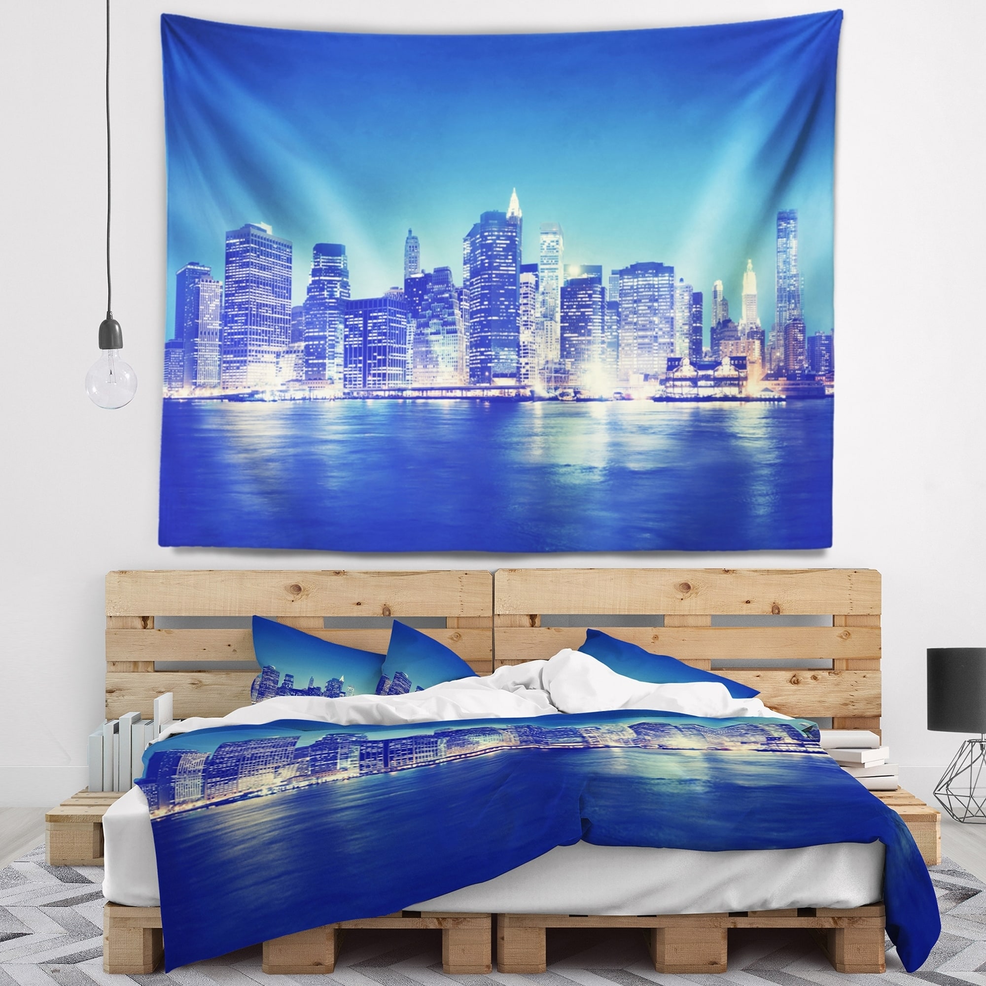 Designart 'New York City Night Panorama' Wall Tapestry