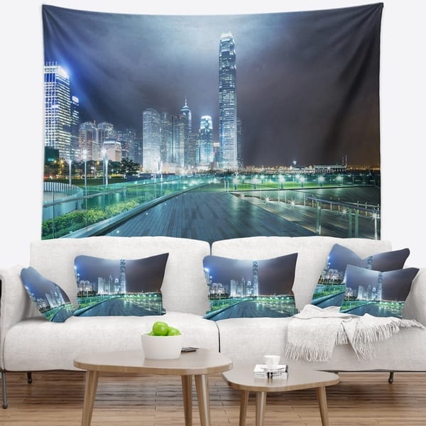 Designart 'Night Pathway in Modern City' Cityscape Art Wall Tapestry ...