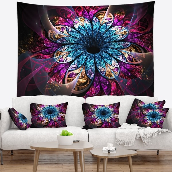 Designart 'Fractal Flower Blue Red Digital Art' Flower Wall Tapestry
