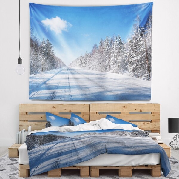 Designart 'Winter Road' Landscape Photography Wall Tapestry