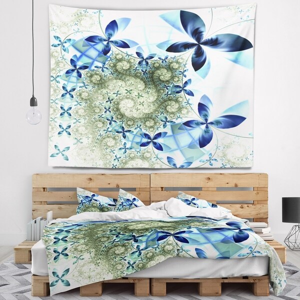 Designart 'Blue and Green Fractal Flowers' Floral Wall Tapestry