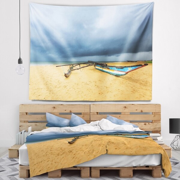 Designart 'Beach with Dark Clouds above Ocean' Seashore Wall Tapestry