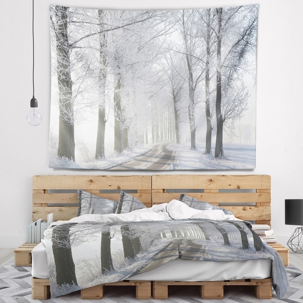 Designart 'Winter Rural Road in the Morning' Forest Wall Tapestry