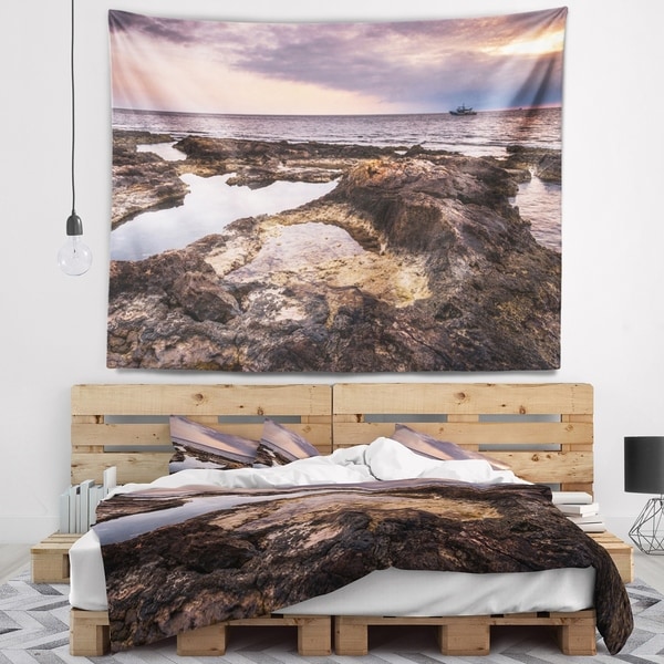 Designart 'Rough Rocky Coastline Africa' Oversized Beach Wall Tapestry