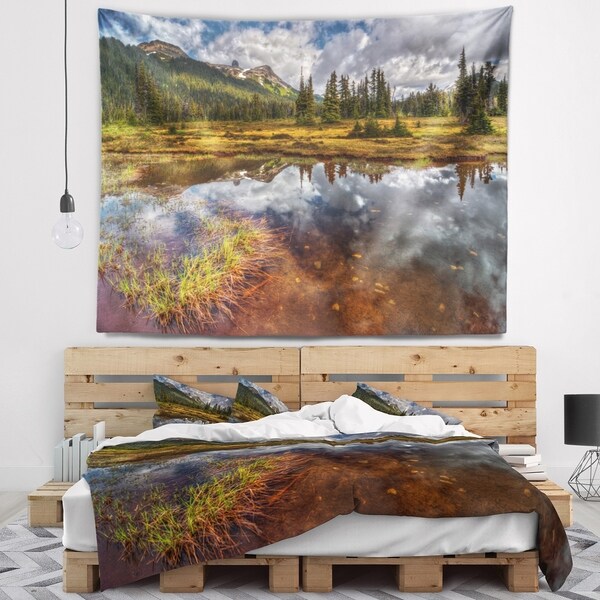 Designart 'Clear Lake Mirroring Cloudy Skies' Landscape Wall Tapestry