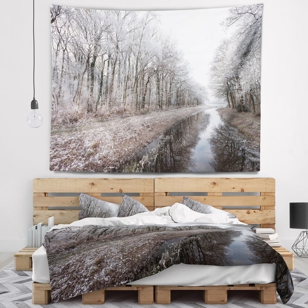 Designart 'Trees in White Winter Landscape' Landscape Wall Tapestry