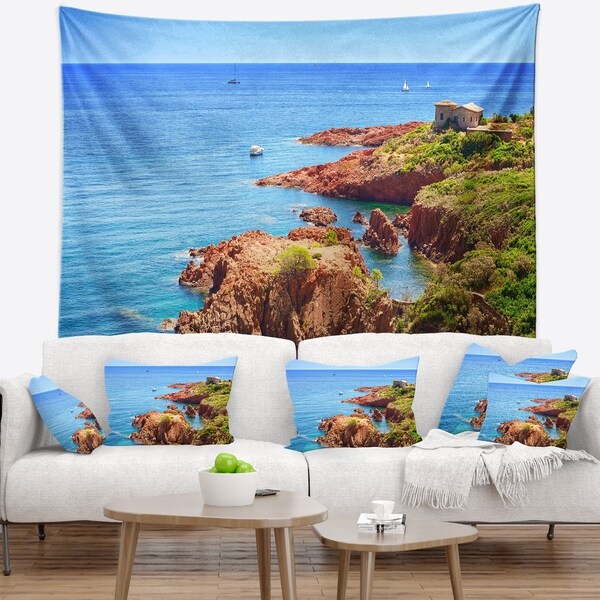 Designart 'Esterel Rocks Beach Coast' Landscape Wall Tapestry