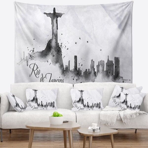 Designart 'Rio de Janeiro Silhouette' Cityscape Painting Wall Tapestry